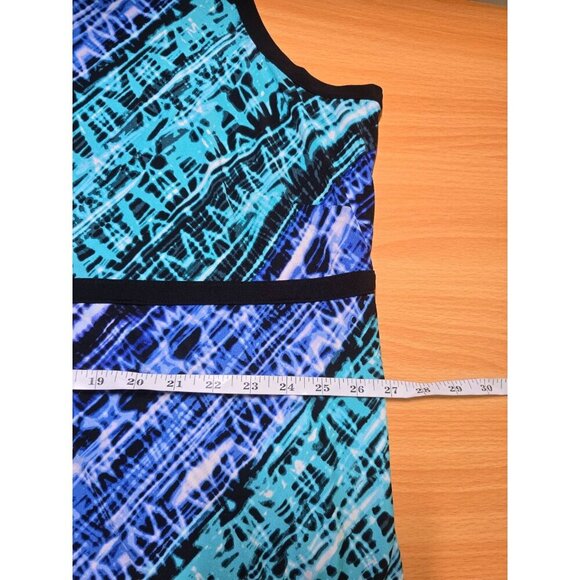 Catherines Maxi Dress 4X Blue Stretch Popover Sleeveless Black Trim Comfort Slit - Picture 5 of 13